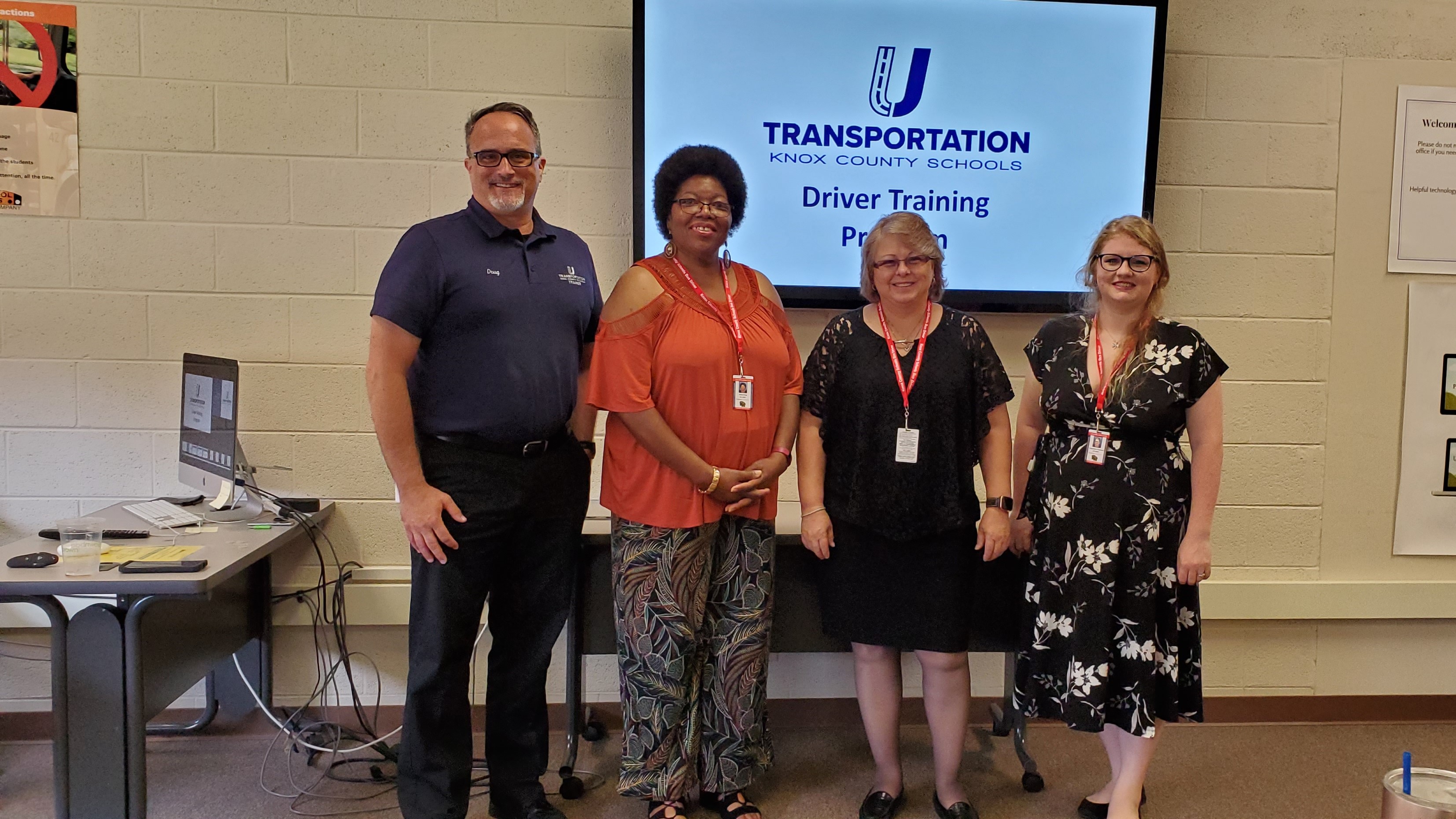 Transportation U, a KCS program that trains new bus drivers for Knox County Schools, recently celebrated its first class of graduates. In this picture, trainer Doug Romig (left) stands with (L to R) Anita King, Bonnie Gillespie and Cheyenne Rickman. Transportation U, a KCS program that trains new bus drivers for Knox County Schools, recently celebrated its first class of graduates. In this picture, trainer Doug Romig (left) stands with (L to R) Anita King, Bonnie Gillespie and Cheyenne Rickman.